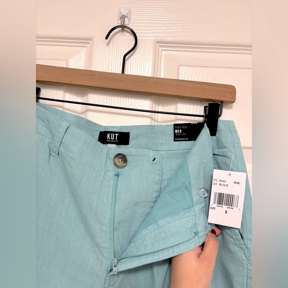 Kut from the Kloth High-Rise Wide Leg Pants in Aqua Blue - Picture 6 of 10